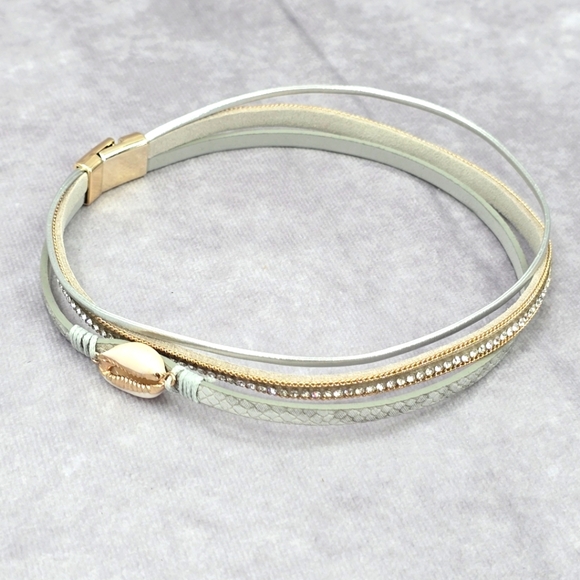 Silver Gray Faux Leather Gem Shell Choker Necklace Fashion Jewelry JB2-71 - Picture 1 of 5